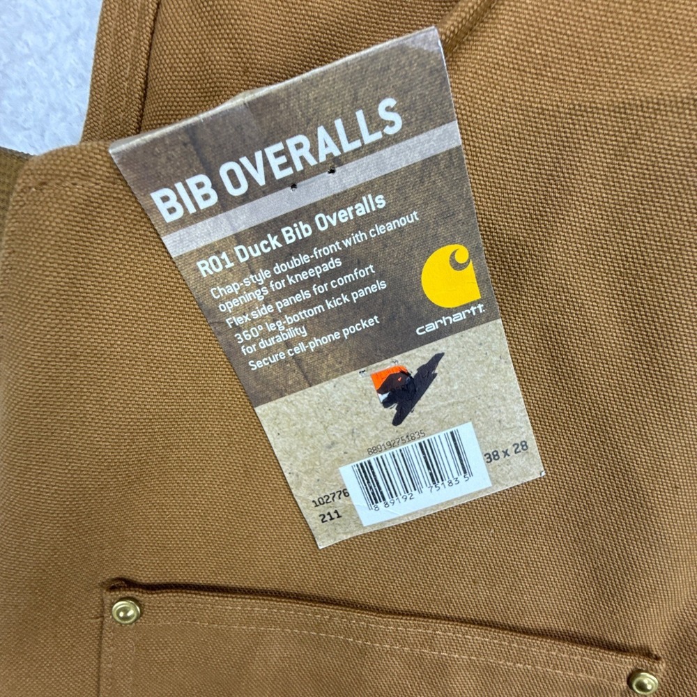 Carhartt R01 Duck Bib Overalls Double Front Chap Knee Pads Mens 38x28 NWT NOS - Picture 5 of 16